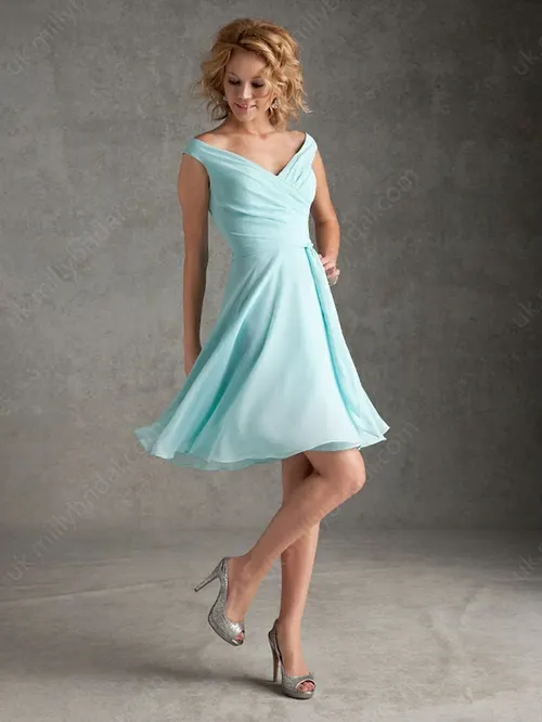 A-line Off-the-shoulder Chiffon Short/Mini Ruched Bridesmaid Dresses #01012079