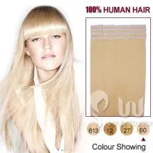 20 inch White Blonde (#60) Indian Remy Hair Tape Hair Extensions 20PCS