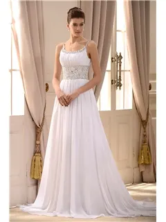 Gorgeous Empire Spaghetti Straps Sleeveless Beaded Court Train Wedding Dress