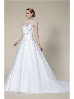 Graceful Beading Applique  A-Line Court Train Wedding Dress