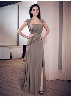 Elegant A-Line Split-Front Appliques Floor-Length Mother Dress