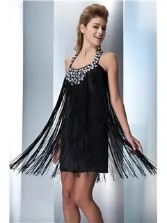 Polished Short/Mini-Length Halter Tassel Party Dress