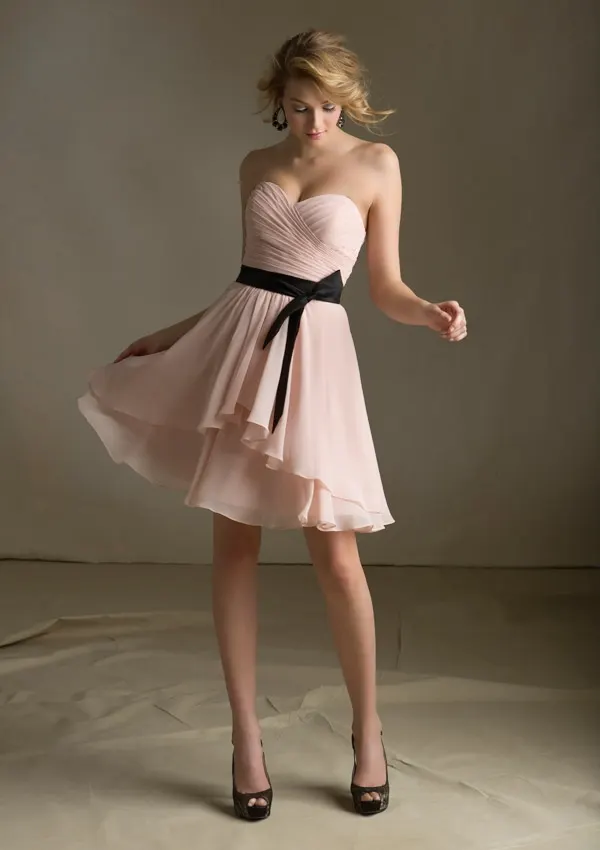 Nectarean A-line Sweetheart Ruching Short/Mini Chiffon Bridesmaid Dresses_1