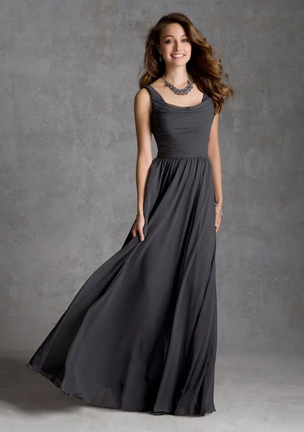 Elegant A-line Bateau Straps Ruching Floor-length Chiffon Bridesmaid Dresses _1