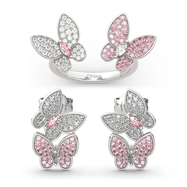 Jeulia "Spring is Coming" Two Butterfly Sterling Silver Jewelry Set