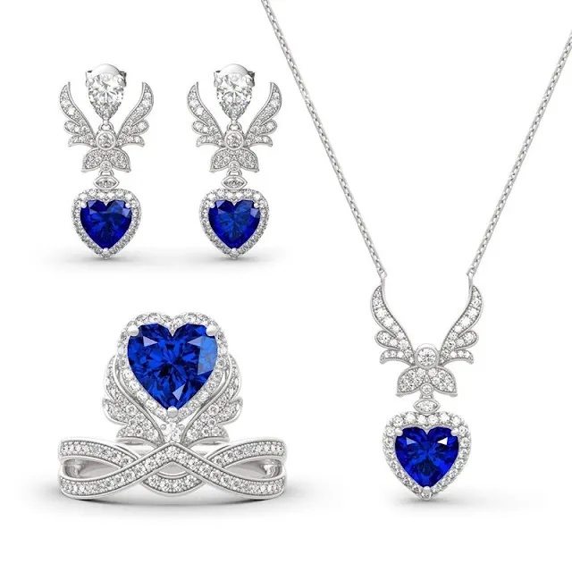 Jeulia "Forever By My Side" Angel Wing Heart Cut Sterling Silver Jewelry Set