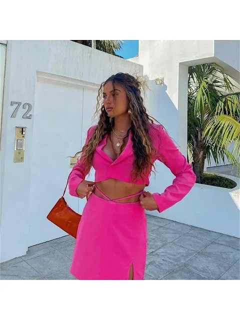 Fashion Sexy Pure Color Split Strap Skirt Suit