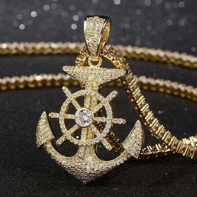 Helloice Iced Anchor And Rudder Pendant