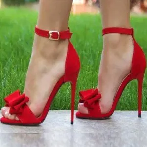 Women's Red Stiletto Heels Dress Open Toe Bow Ankle Strap Sandals 